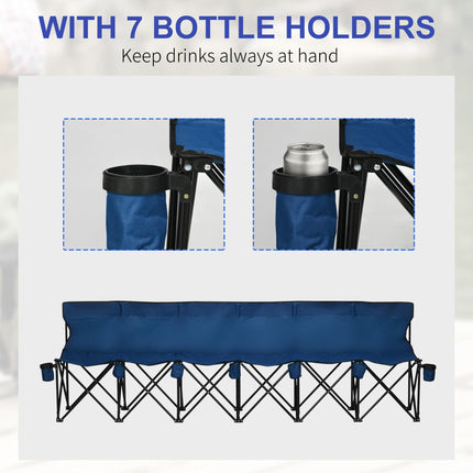 6 Seater Folding Sports Bench with Removable Cup Holders - Blue