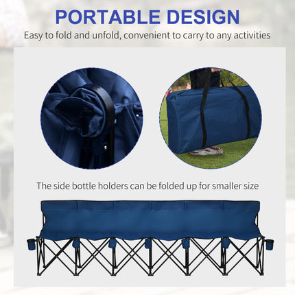 6 Seater Folding Sports Bench with Removable Cup Holders - Blue