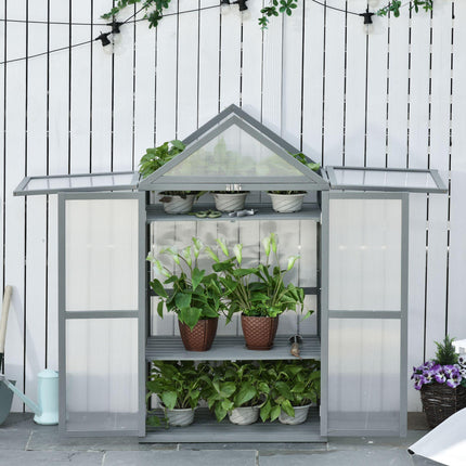 3 Tier Polycarbonate Cold Frame Greenhouse with Adjustable Shelves - Grey
