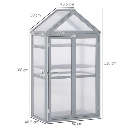 3 Tier Polycarbonate Cold Frame Greenhouse with Adjustable Shelves - Grey