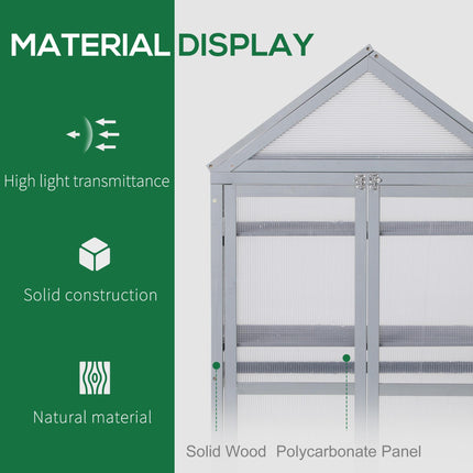 3 Tier Polycarbonate Cold Frame Greenhouse with Adjustable Shelves - Grey