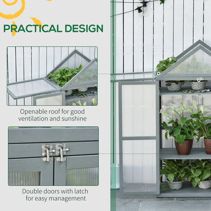 3 Tier Polycarbonate Cold Frame Greenhouse with Adjustable Shelves - Grey