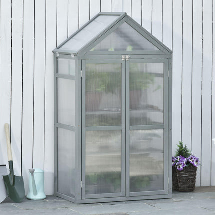 3 Tier Polycarbonate Cold Frame Greenhouse with Adjustable Shelves - Grey