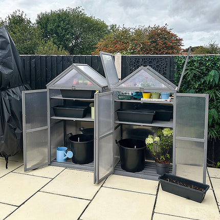 3 Tier Polycarbonate Cold Frame Greenhouse with Adjustable Shelves - Grey