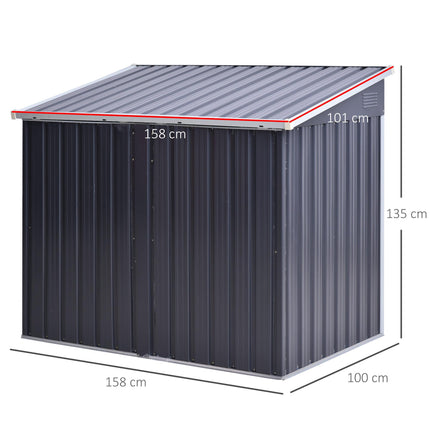 5ft Garden 2-Bin Steel Rubbish Storage Shed with Lockable Doors - Grey