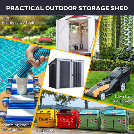 5ft Garden 2-Bin Steel Rubbish Storage Shed with Lockable Doors - Grey