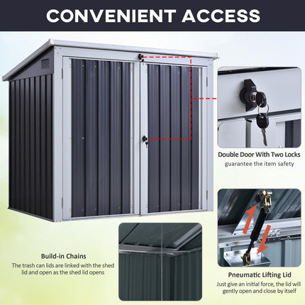 5ft Garden 2-Bin Steel Rubbish Storage Shed with Lockable Doors - Grey
