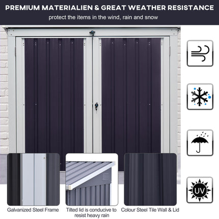 5ft Garden 2-Bin Steel Rubbish Storage Shed with Lockable Doors - Grey