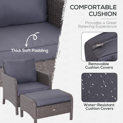 5 Piece Rattan Garden Furniture Set With Cushions - Dark Grey