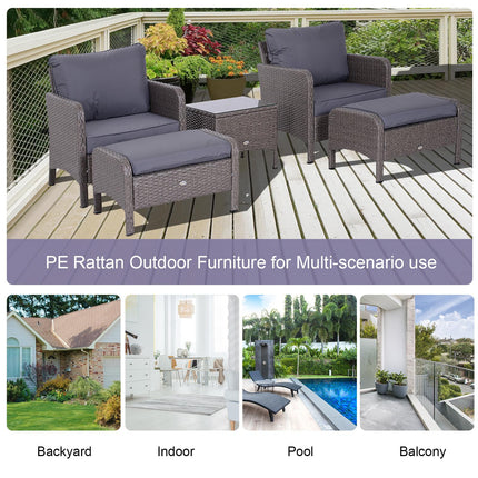 5 Piece Rattan Garden Furniture Set With Cushions - Dark Grey