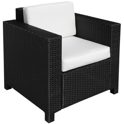 1 Seater Rattan Garden Armchair with Fire Resistant Cushion - Black