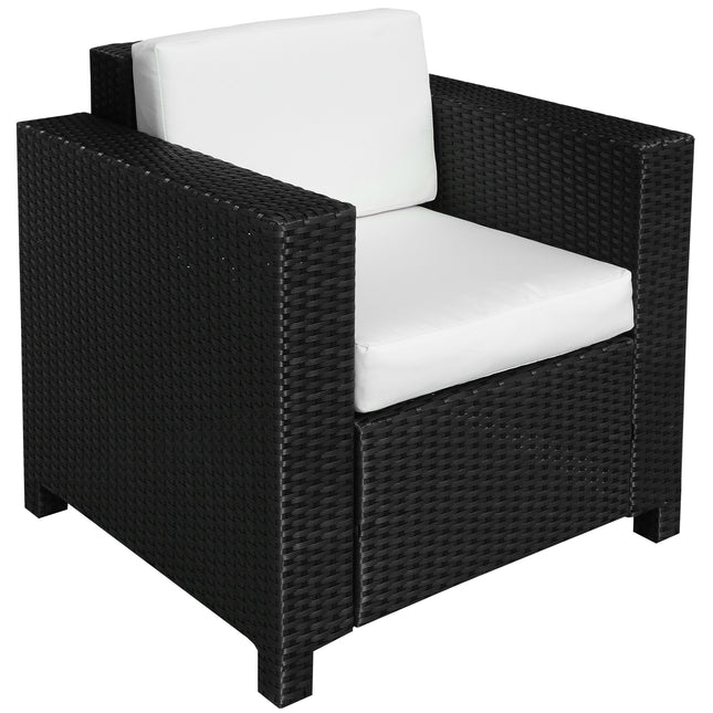 1 Seater Rattan Garden Armchair with Fire Resistant Cushion - Black