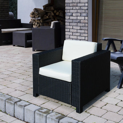 1 Seater Rattan Garden Armchair with Fire Resistant Cushion - Black