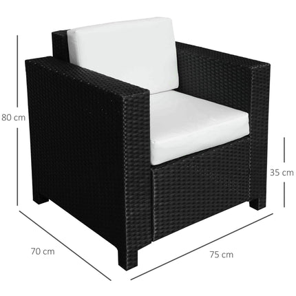 1 Seater Rattan Garden Armchair with Fire Resistant Cushion - Black