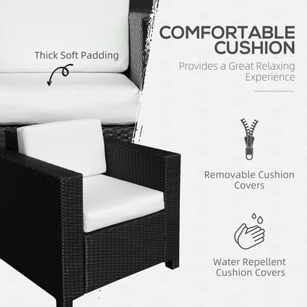 1 Seater Rattan Garden Armchair with Fire Resistant Cushion - Black