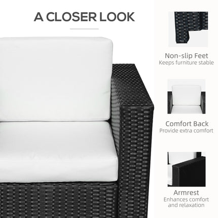 1 Seater Rattan Garden Armchair with Fire Resistant Cushion - Black