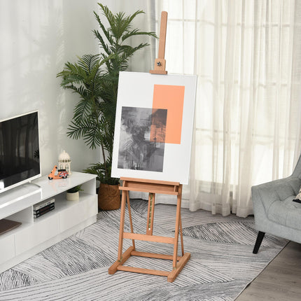 H-Frame Adjustable Wooden Studio Easel with Canvas Holder and Pencil Case - Natural Wood