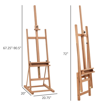 H-Frame Adjustable Wooden Studio Easel with Canvas Holder and Pencil Case - Natural Wood