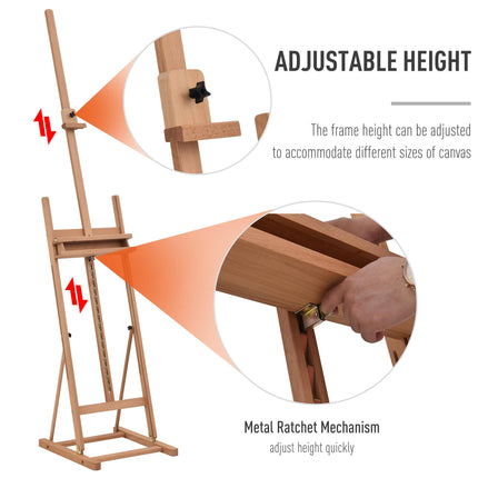 H-Frame Adjustable Wooden Studio Easel with Canvas Holder and Pencil Case - Natural Wood