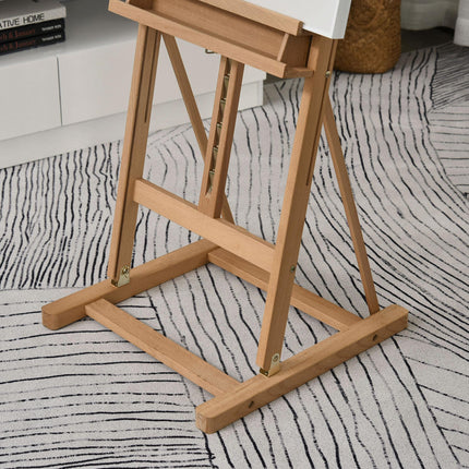 H-Frame Adjustable Wooden Studio Easel with Canvas Holder and Pencil Case - Natural Wood