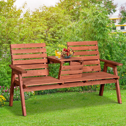 3 Seater Convertible Garden Bench with Middle Table Fir Wood - Natural