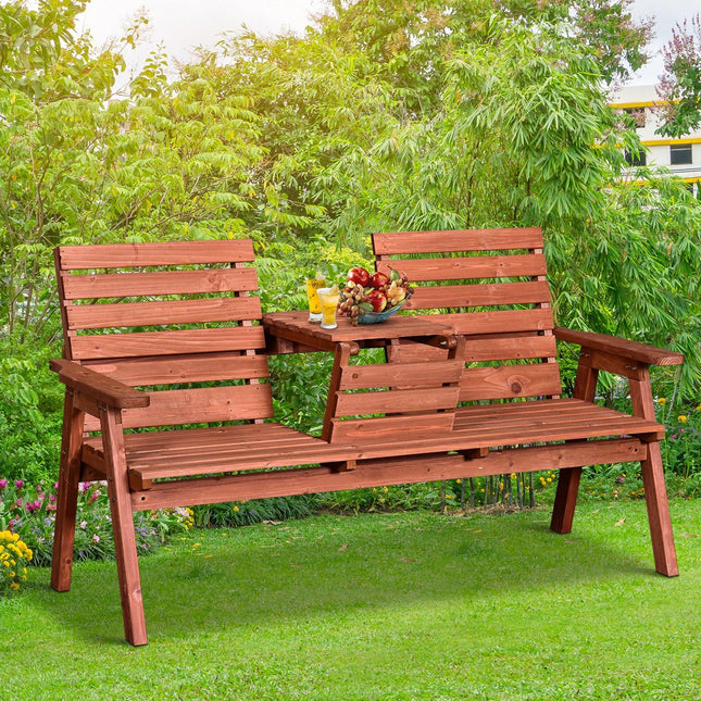 3 Seater Convertible Garden Bench with Middle Table Fir Wood - Natural