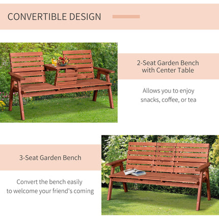 3 Seater Convertible Garden Bench with Middle Table Fir Wood - Natural