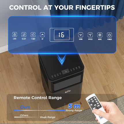 9000 BTU 4-in-1 Portable Mobile Air Conditioner with Remote, LED, Timer & Auto Shut-Off - Black