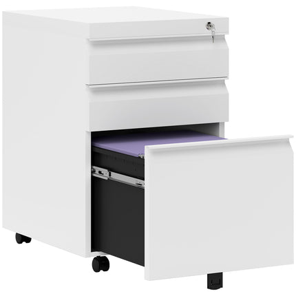 3-Drawer Lockable Mobile Vertical File Cabinet with Castors - White