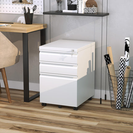 3-Drawer Lockable Mobile Vertical File Cabinet with Castors - White