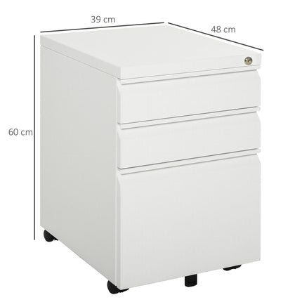 3-Drawer Lockable Mobile Vertical File Cabinet with Castors - White
