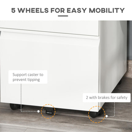 3-Drawer Lockable Mobile Vertical File Cabinet with Castors - White