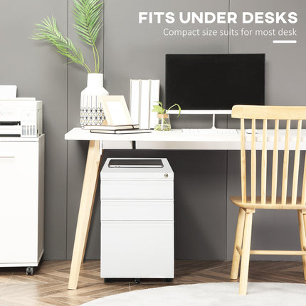 3-Drawer Lockable Mobile Vertical File Cabinet with Castors - White