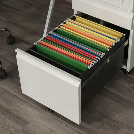 3-Drawer Lockable Mobile Vertical File Cabinet with Castors - White