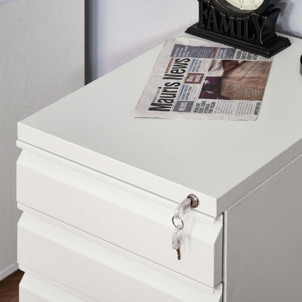 3-Drawer Lockable Mobile Vertical File Cabinet with Castors - White