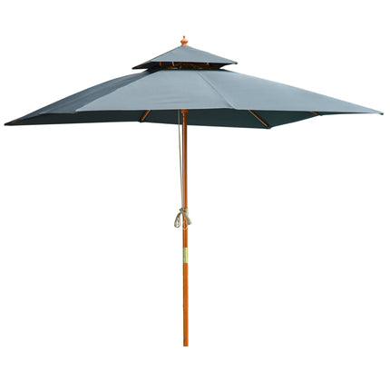 3x3m Wood Square Patio Umbrella with Pulley Pagoda Style Canopy - Dark Grey