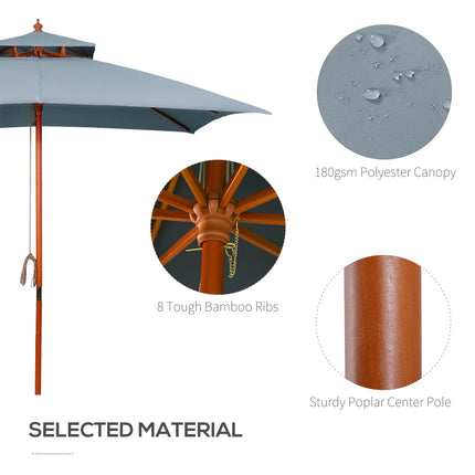 3x3m Wood Square Patio Umbrella with Pulley Pagoda Style Canopy - Dark Grey