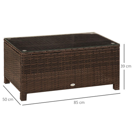Rattan Garden Coffee Table with Tempered Glass 85x50x39 cm - Mixed Brown