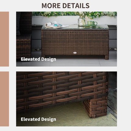 Rattan Garden Coffee Table with Tempered Glass 85x50x39 cm - Mixed Brown