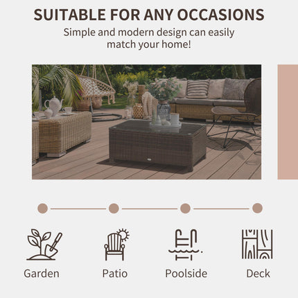 Rattan Garden Coffee Table with Tempered Glass 85x50x39 cm - Mixed Brown