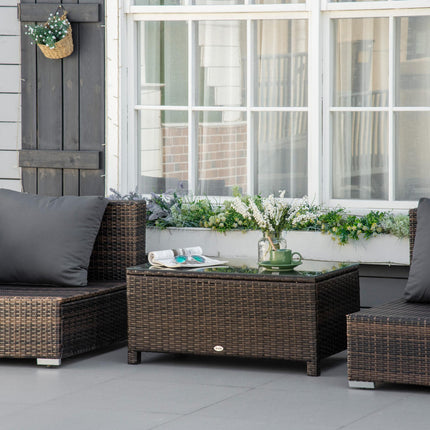 Rattan Garden Coffee Table with Tempered Glass 85x50x39 cm - Mixed Brown