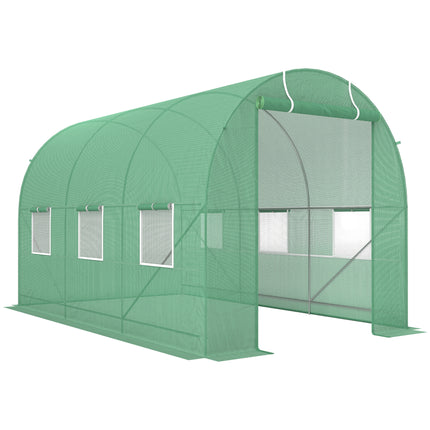 3.5 x 2m Walk-In Polytunnel Greenhouse with Steel Frame and PE Cover - Green