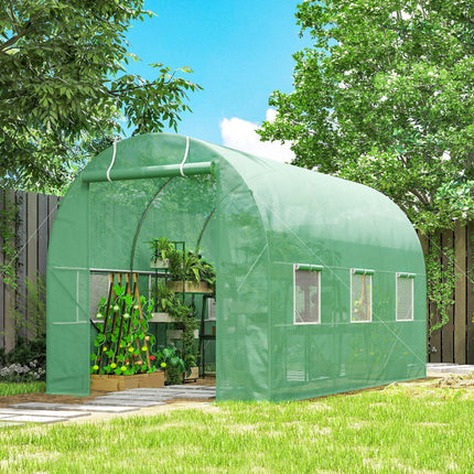 3.5 x 2m Walk-In Polytunnel Greenhouse with Steel Frame and PE Cover - Green
