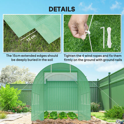3.5 x 2m Walk-In Polytunnel Greenhouse with Steel Frame and PE Cover - Green