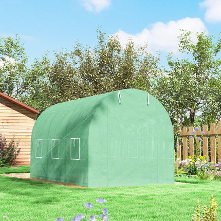 3.5 x 2m Walk-In Polytunnel Greenhouse with Steel Frame and PE Cover - Green