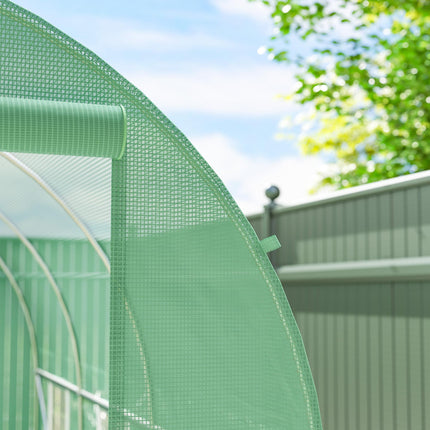 3.5 x 2m Walk-In Polytunnel Greenhouse with Steel Frame and PE Cover - Green