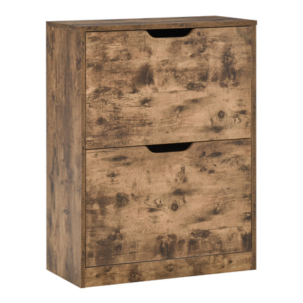 2 Drawer Industrial Shoe Cabinet with Flip Doors and Adjustable Shelf for 12 Pairs - Rustic Brown
