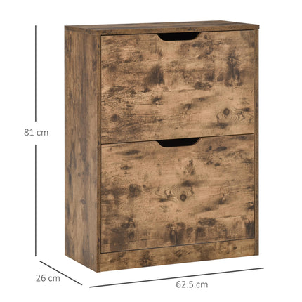 2 Drawer Industrial Shoe Cabinet with Flip Doors and Adjustable Shelf for 12 Pairs - Rustic Brown