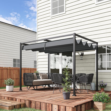 3 x 2m Metal Outdoor Pergola with Retractable Roof and Drainage Holes - Grey