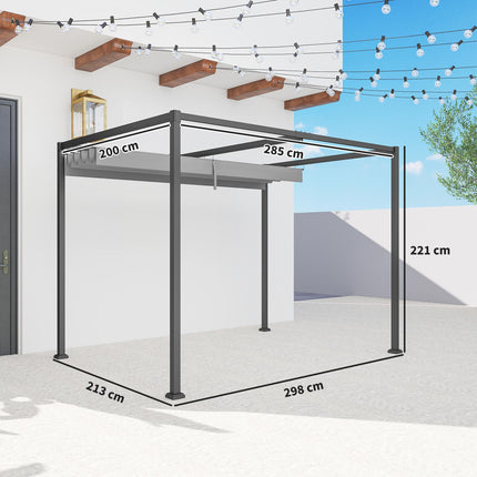 3 x 2m Metal Outdoor Pergola with Retractable Roof and Drainage Holes - Grey
